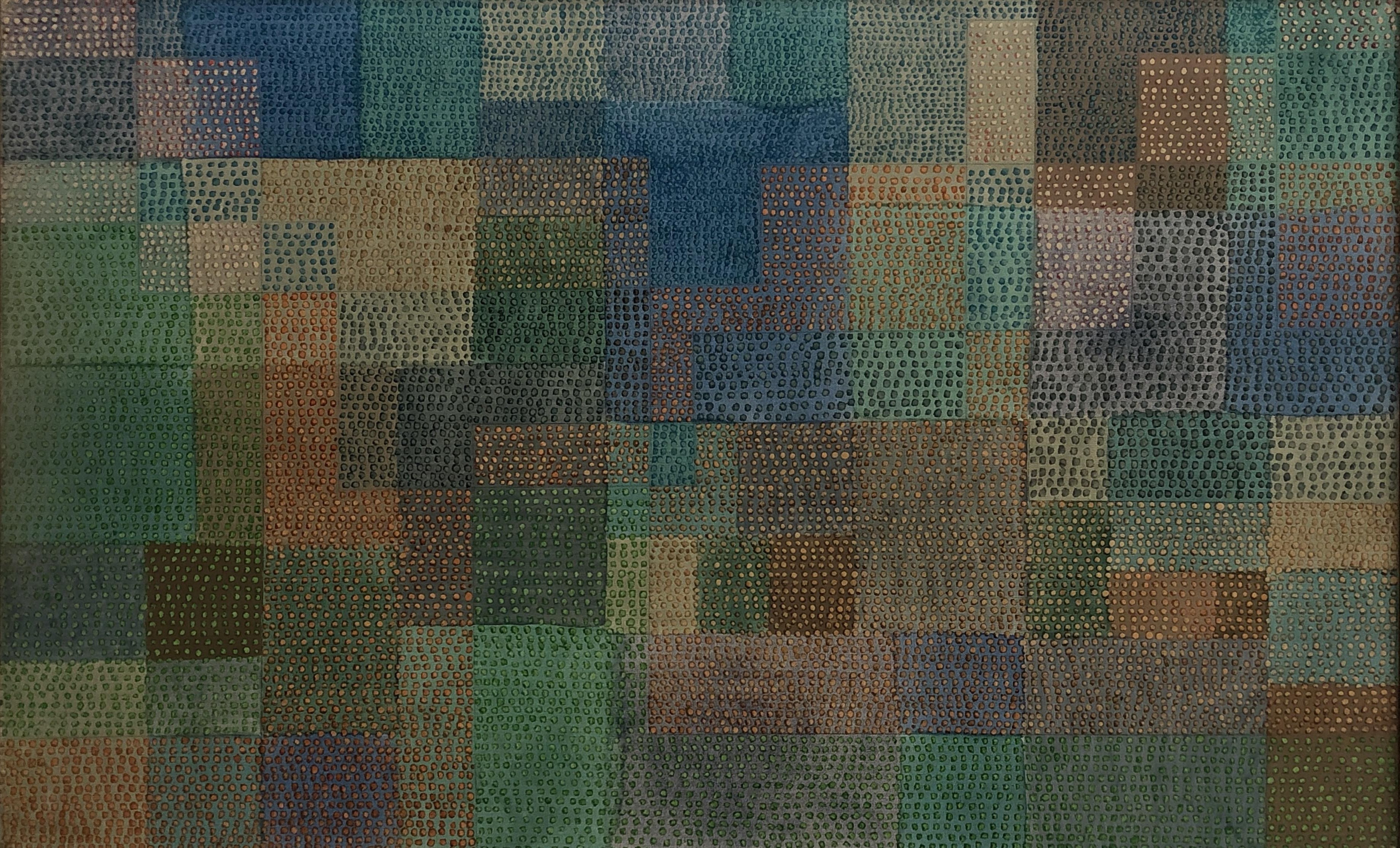 Polyphony (1932) by Paul Klee — a textured grid of overlapping colored squares